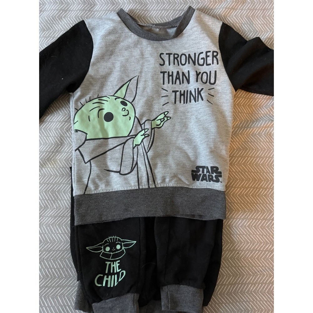 Star Wars Grogu Baby Yoda Boys 3T Sweatshirt and Joggers 2 Piece Set Gray Black